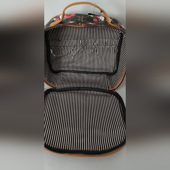 Cosmetic Bags Beverly Hills Polo Club brown Floral 2 Pieces Zipper New - Picture 3 of 9